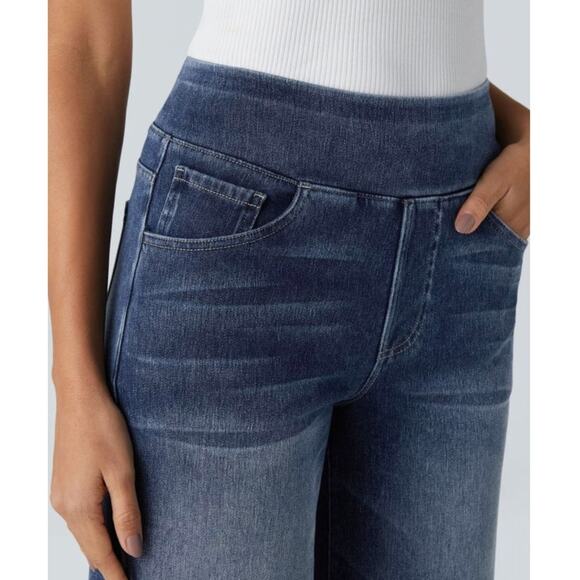 Halara Flex Size 2X High Waisted Wide Leg Pull On Casual Jeans Royal Blue Denim - Picture 3 of 11